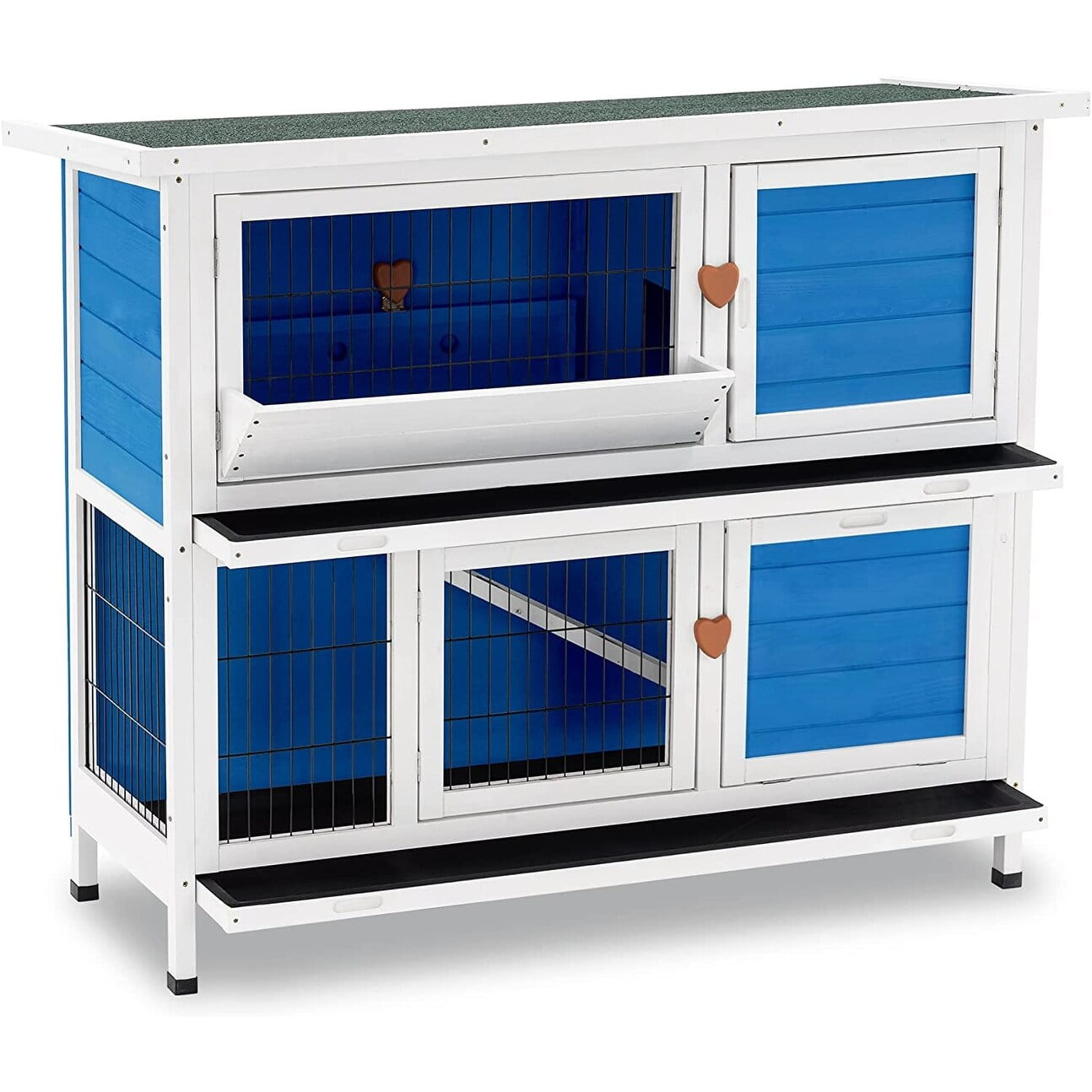 Lovupet Rabbit Hutch Cage with Pull Out Tray, Solid Wood 0323 Blue