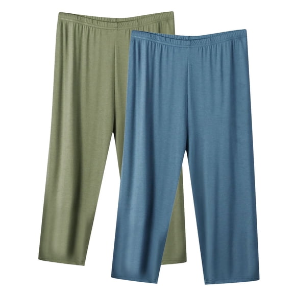 Lovzfmll 2-Pack Women's Capris, Plus Size Casual Pants, Lightweight Solid Color Cropped Pants Loungewear, Fall Outfits