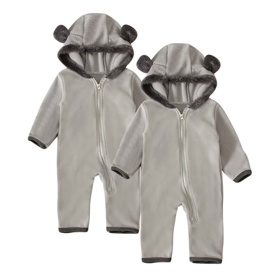 Lovzfmll 2 Piece Bear Ear Hooded Onesie, Cozy Solid Color Pajamas, Long Sleeve Full-Zip, Jumpsuit for Toddler, Gift Party Fun Loungewear for 0-3 Months