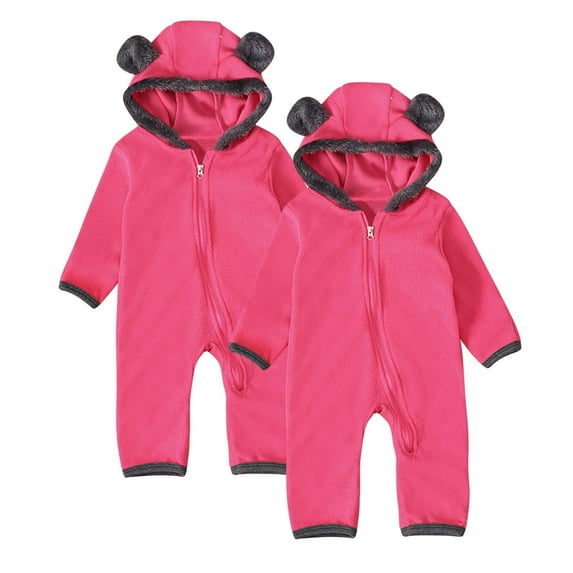 Lovzfmll 2 Piece Bear Ear Hooded Onesie, Cozy Solid Color Pajamas, Long Sleeve Full-Zip, Jumpsuit for Toddler, Gift Party Fun Loungewear for 12-18 Months