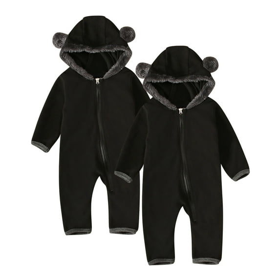 Lovzfmll 2 Piece Bear Ear Hooded Onesie, Cozy Solid Color Pajamas, Long Sleeve Full-Zip, Jumpsuit for Toddler, Gift Party Fun Loungewear for 6-12 Months