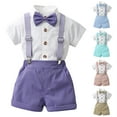 thumbnail image 1 of Lovzfmll 2-Piece Boy's Bow Tie Formal Set, Short Sleeve Cotton Shirt & Bib Shorts, Outfits for Toddler 12-18 Months, 1 of 9