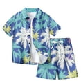 thumbnail image 1 of Lovzfmll 2-Piece Boy's Hawaiian Button Down Set, Short Sleeve Print Top & Drawstring Shorts, Vacation Outfits for Kids 10-12 Years, 1 of 6