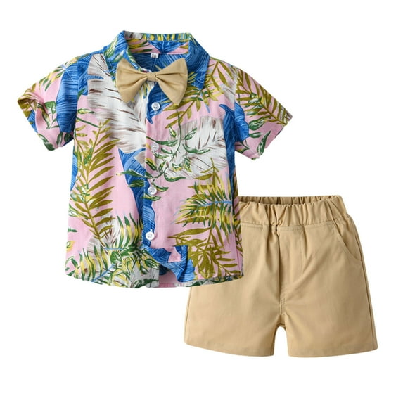 Lovzfmll 2-Piece Boy's Hawaiian Vacation Set, Short Sleeve Floral Shirt & Casual Shorts, Resort Outfits for Toddler 12-18 Months