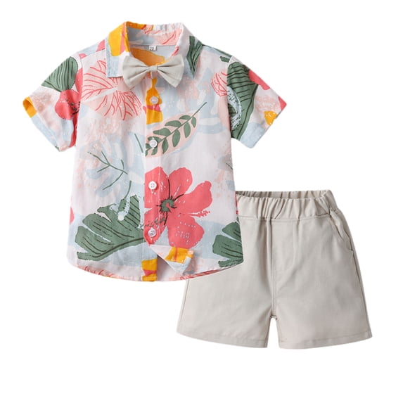 Lovzfmll 2-Piece Boy's Hawaiian Vacation Set, Short Sleeve Floral Shirt & Casual Shorts, Resort Outfits for Toddler 3-4 Years