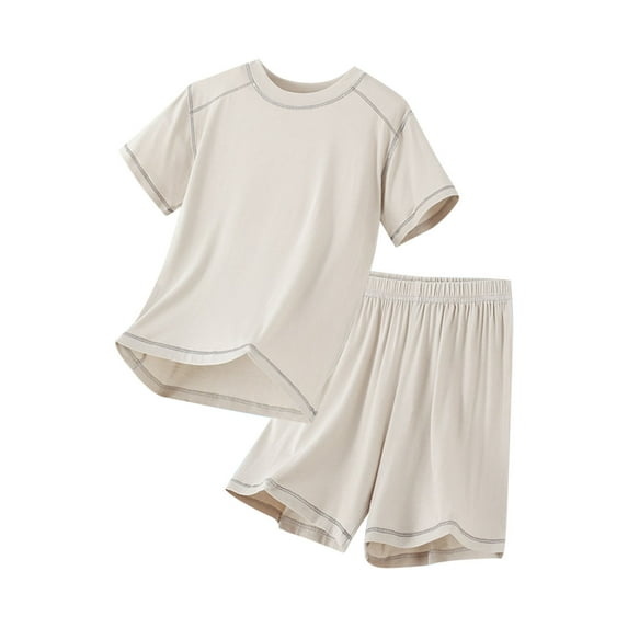 Lovzfmll 2-Piece Modal Lounge Set, Short Sleeve Top & Shorts for Boys & Girls, Summer Sleepwear Outfits for Kids 5-6 Years