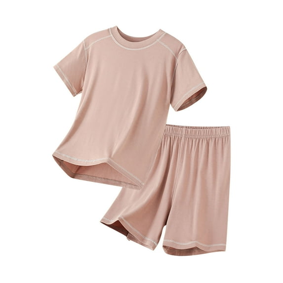 Lovzfmll 2-Piece Modal Lounge Set, Short Sleeve Top & Shorts for Boys & Girls, Summer Sleepwear Outfits for Kids 7-8 Years