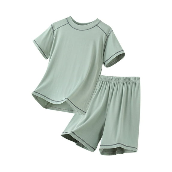Lovzfmll 2-Piece Modal Lounge Set, Short Sleeve Top & Shorts for Boys & Girls, Summer Sleepwear Outfits for Teen 13-14 Years