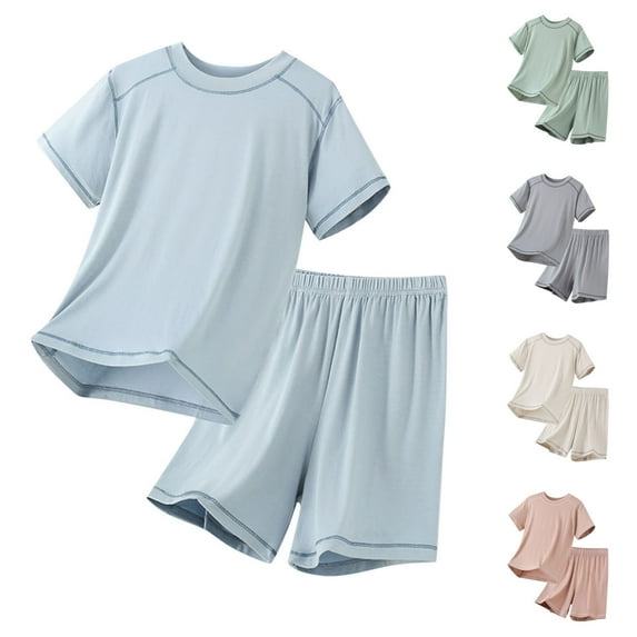 Lovzfmll 2-Piece Modal Lounge Set, Short Sleeve Top & Shorts for Boys & Girls, Summer Sleepwear Outfits for Toddler 3-4 Years