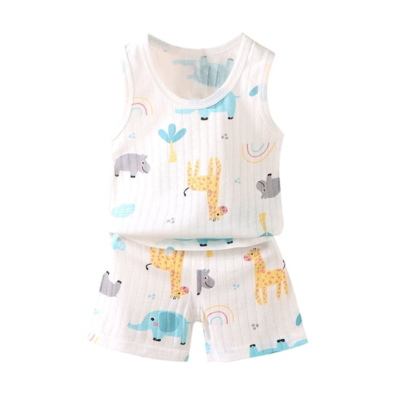 Lovzfmll 2-Piece Print Tank Lounge Set, Sleeveless Round Neck Top & Shorts for Boys & Girls, Summer Outfits for Toddler 2-3 Years