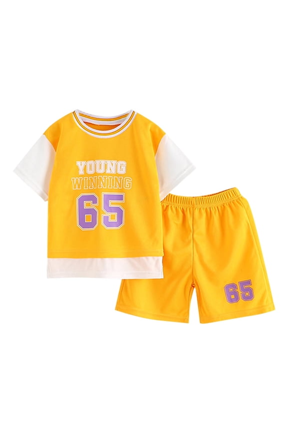 2-Piece Quick-Dry Active Set for Boys, Short Sleeve Round Neck Top & Elastic Pants, Sport Outfits for Toddler 1-2 Years