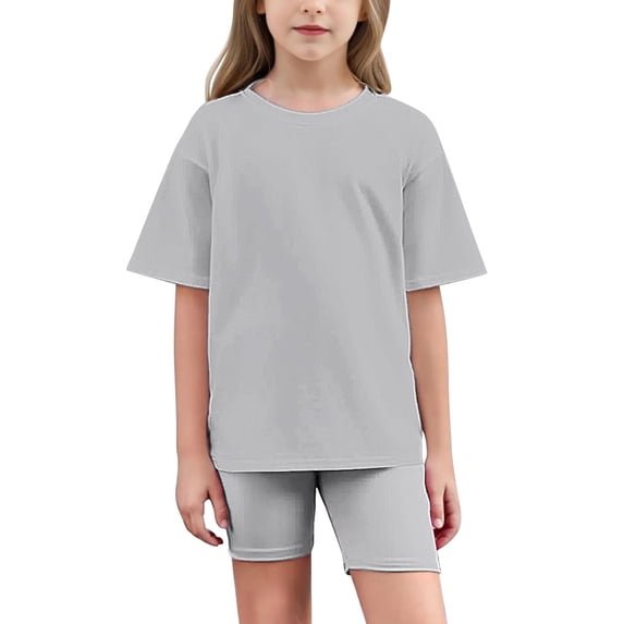 Lovzfmll 2-Piece Relaxed Yoga Set, Short Sleeve Top & Shorts for Boys & Girls, Casual Outfits for Kids 8-9 Years