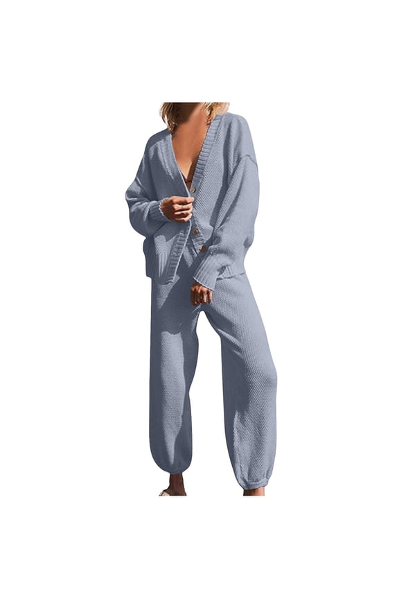 Women's 2-Piece Set, Knit Button-Down Sweater Cardigan & Jogger Pants, Loose Fit Casual Matching Outfit