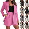 thumbnail image 1 of Lovzfmll Women's 2-Piece Set, Button-Down Suit Shirt & Shorts, Long Sleeve Work Officewear Matching Set, 1 of 9