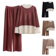 thumbnail image 1 of Lovzfmll 2 Piece Sets for Women, Color Block Knit Long Sleeve Sweater and Wide-Leg Pants Set, Casual Loose Fit Outfits Matching Sets, 1 of 9