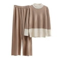 thumbnail image 1 of Lovzfmll 2 Piece Sets for Women, Color Block Knit Long Sleeve Sweater and Wide-Leg Pants Set, Casual Loose Fit Outfits Matching Sets, 1 of 3