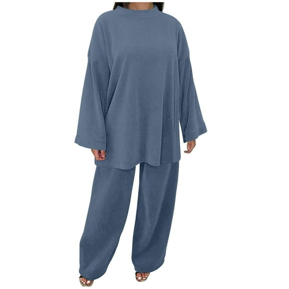 Lovzfmll 2 Piece Sets for Women, Corduroy Long Sleeve and Pant Set, Casual Loose Fit Warm Loungewear Outfits Matching Sets