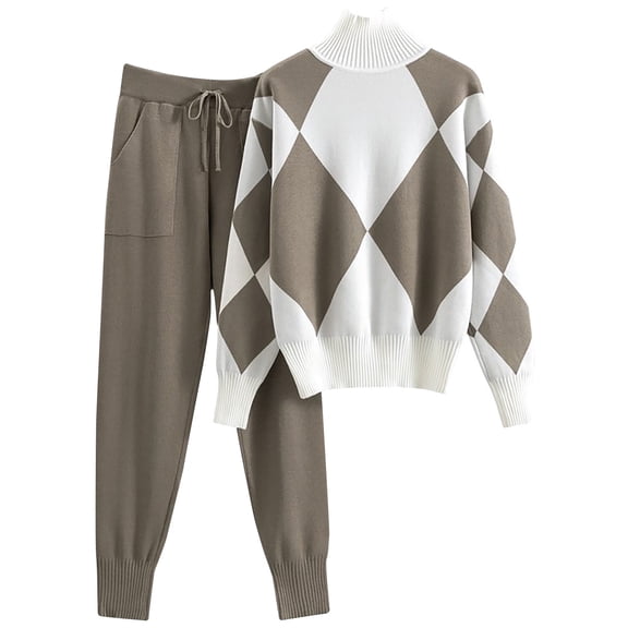 Lovzfmll 2 Piece Sets for Women, Knit Turtleneck Sweater and Jogger Pants Set, Color Block Casual Outfits Matching Sets
