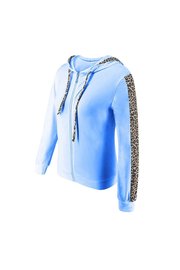 Women's 2-Piece Set, Leopard Print Zip-Up Hoodie & Jogger Pants, Casual Running Athletic Matching Outfit