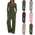 thumbnail image 1 of Lovzfmll Women's 2-Piece Set, Long Sleeve Slim Fit Top & Wide Leg Pants, Casual Athletic Matching Outfit, 1 of 9
