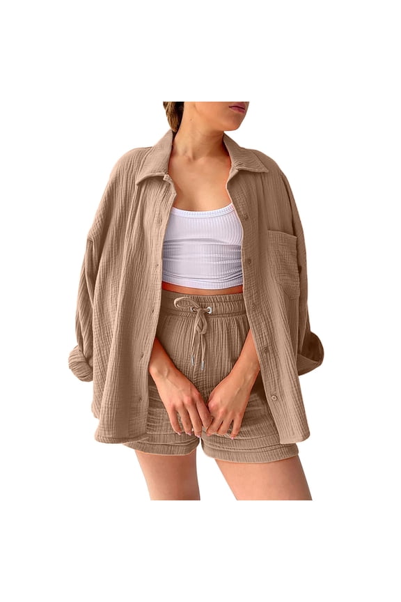 2 Piece Sets for Women, Plus Size Button Down Shirt and High Waist Shorts Set, Casual Oufits Matching Sets