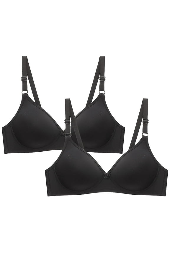 2PC Women's Cotton Stretch Comfort Bra, No Side Effects Underarm-Smoothing Wireless Lightly Lined T-Shirt Bras, No Underwire