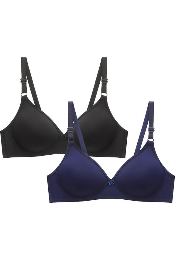 2PC Women's Cotton Stretch Comfort Bra, No Side Effects Underarm-Smoothing Wireless Lightly Lined T-Shirt Bras, No Underwire