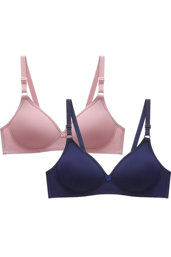 2PC Women's Cotton Stretch Comfort Bra, No Side Effects Underarm-Smoothing Wireless Lightly Lined T-Shirt Bras, No Underwire