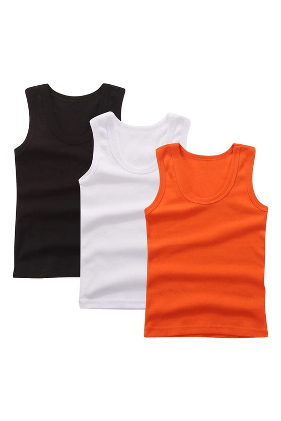 3-Pack Boy's Tank Tops, Solid Color Camisole Undershirt, Casual Loose Fit Sleeveless Pullover Graphic Tees for Toddler 3-4 Years