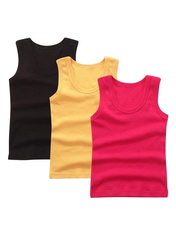 3-Pack Tank Tops for Boys & Girls, Solid Color Camisole Undershirt, Casual Loose Fit Sleeveless Pullover Graphic Tees for Kids 11-12 Years