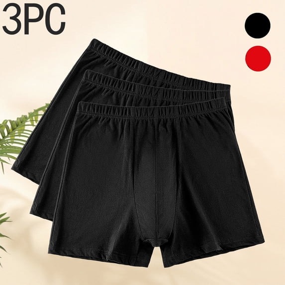 Lovzfmll 3-Pack Underwear for Men, Cotton Boxer Briefs Mid-Rise Plus Size, Solid Color Lounge Shorts Black, 3XL