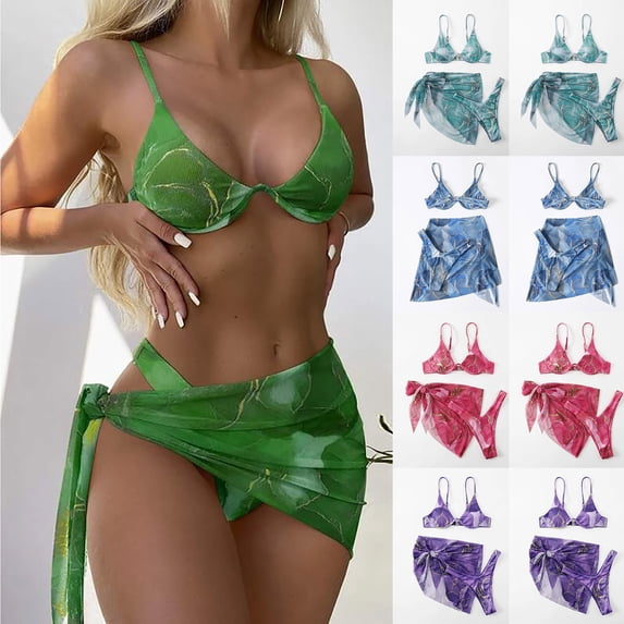 Lovzfmll 3 Piece Bikini Sets for Women, Triangle Bikini with Beach Cover Up, Adjustable and Padded