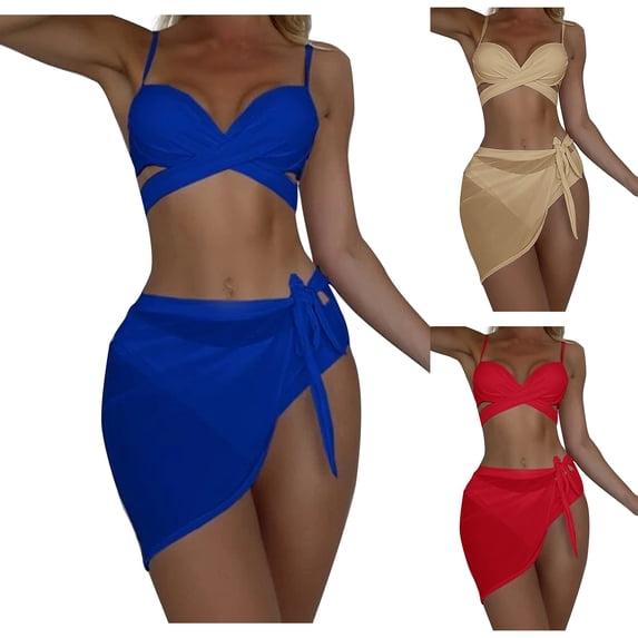 Lovzfmll 3 Piece Bikini Sets for Women, Triangle Bikini with Beach Cover Up, Adjustable and Padded