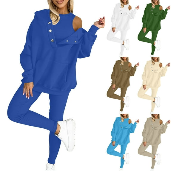 Lovzfmll 3 Piece Sets for Women, Solid Color Tank Top Hoodie and Leggings Set, Casual Cozy Sweatsuit Matching Fall Outfits