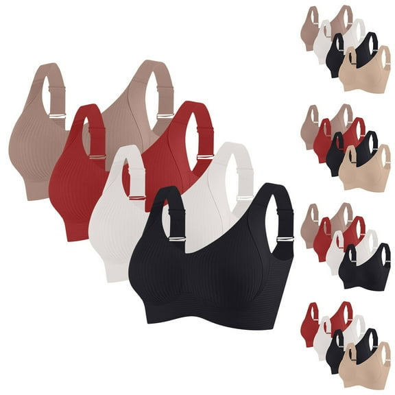 Lovzfmll 4 Pack Bras for Women, Sports Wireless Everyday Comfort, Standard Straps Full Coverage Pull-On Stretchable Athletic Support