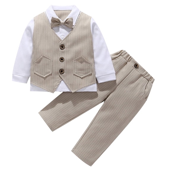 Lovzfmll 4-Piece Piano Performance Set for Boys, Long Sleeve Mandarin Collar Top & Pants with Bow Tie, Formal Uniform Outfits for Kids 5-6 Years