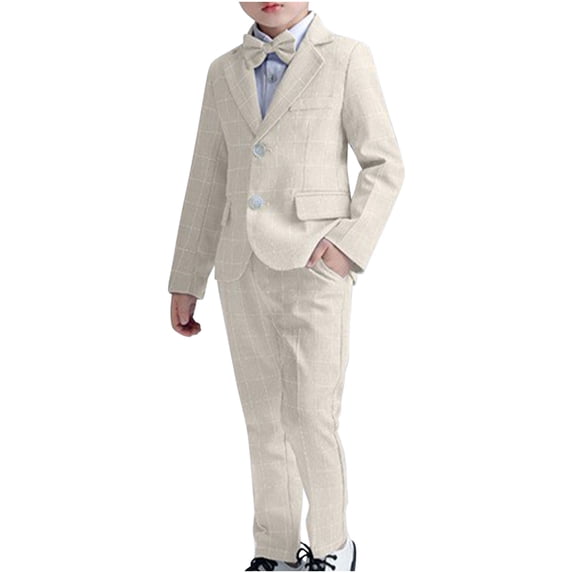 Lovzfmll 4-Piece Solid Color Shirt Suit Set for Boys, Long Sleeve Button Down Top & Relaxed Pants with Bow Tie, Formal Outfits for Kids 9-10 Years