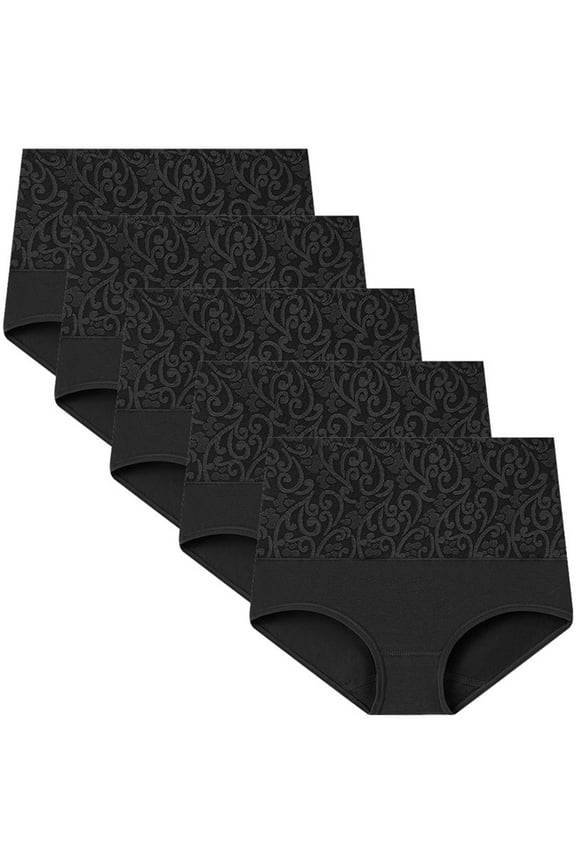 5-Pack Women's Underwear High Waist Compression Briefs, Plus Size Tummy Control Cotton Panties, Butt Lifting with Full Coverage Support