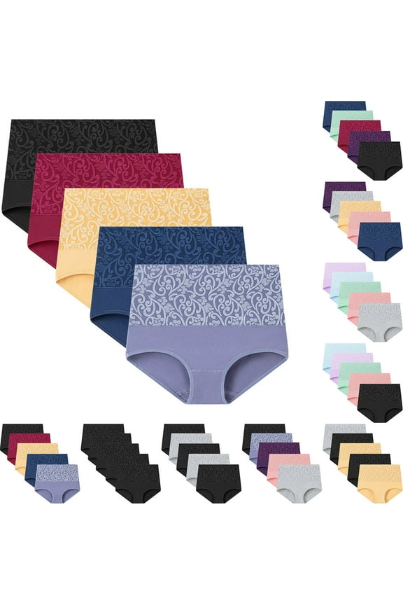 5-Pack Women's Underwear High Waist Compression Briefs, Plus Size Tummy Control Cotton Panties, Butt Lifting with Full Coverage Support