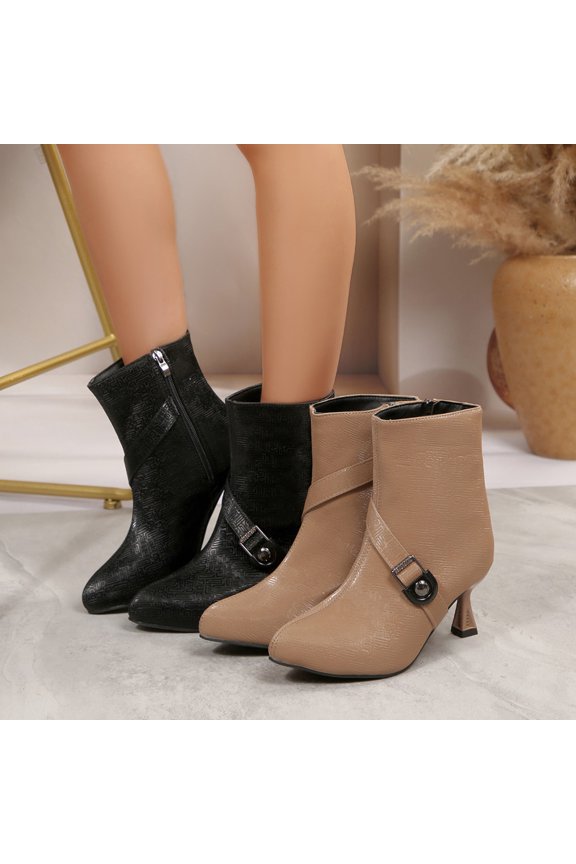 Ankle Boots for Women, Ankle Boots Pointed Toe Side Zipper Stiletto Low Heel, Flare Mid Heel Pointy Toe Buckle Chelsea Leather Boots Casual Fall Black Boots