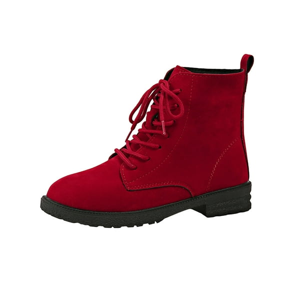 Lovzfmll Ankle Boots for Women, Ankle Boots Round Toe Front Lace Up Chunky Low Heel, Chunky Low Heel Round Toe Military Chunky Boots Casual Fall Wine Boots