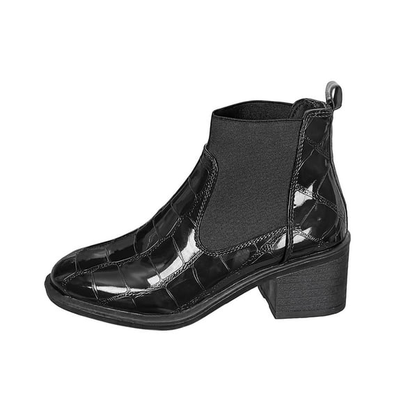 Lovzfmll Ankle Boots for Women, Patent Leather Ankle Round Toe Chunky Low Heel, Chunky Mid Heel Round Toe Buckle Chelsea Leather Motorcycle Boots Casual Black Boots