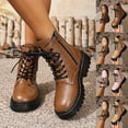 thumbnail image 1 of Lovzfmll Ankle Boots for Women, Round Toe Boots Side Zipper Lace Up Low Heel, Low Heel Round Toe Military Chunky Leather Motorcycle Boots Casual Brown Boots, 1 of 9