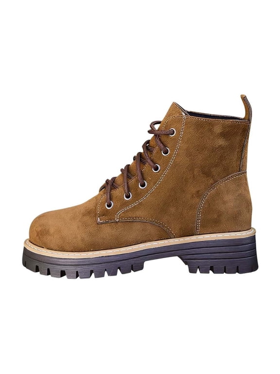 Ankle Boots for Women, Ankle Boots Round Toe Front Lace Up Low Heel, Chunky Low Heel Round Toe Military Chunky Boots Casual Fall Brown Boots