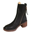 thumbnail image 1 of Lovzfmll Ankle Boots for Women, Brown Retro Chunky Round Toe Dual Zipper, Chunky Mid Heel Round Toe Chelsea Leather Boots Casual Fall Black Boots, 1 of 8