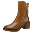 thumbnail image 1 of Lovzfmll Ankle Boots for Women, Brown Retro Chunky Round Toe Dual Zipper, Chunky Mid Heel Round Toe Chelsea Leather Boots Casual Fall Brown Boots, 1 of 9