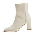 thumbnail image 1 of Lovzfmll Ankle Boots for Women, Chunky Ankle Square Toe Mid Heel, Chunky Mid Heel Square Toe Chelsea Leather Boots Casual Fall Beige Boots, 1 of 9