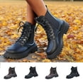thumbnail image 1 of Lovzfmll Ankle Boots for Women, Chunky Military Boots Chunky Leather, Low Heel Lace Up Buckle Round Toe Fall Booties Motorcycle Black Boots, 1 of 9