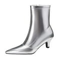 thumbnail image 1 of Lovzfmll Ankle Boots for Women, Metallic Ankle Pointed Toe Mid Heel Side Zipper, Mid Heel Pointy Toe Chelsea Leather Boots Fall Silver Boots, 1 of 4