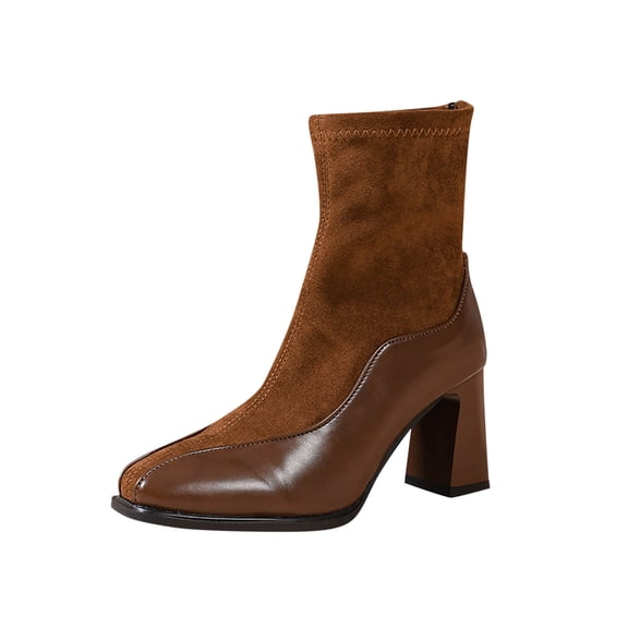Lovzfmll Ankle Boots for Women, Mid Calf Square Toe Low Heel, Chunky Mid Heel Square Toe Chelsea Leather Boots Casual Brown Boots